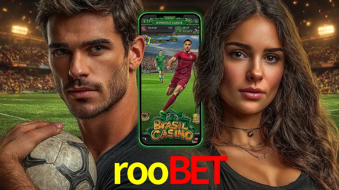 Homem segurando uma bola de futebol e uma mulher ao lado de um smartphone exibindo o jogo de apostas esportivas da roobet. Faça seu palpite no cassino online.